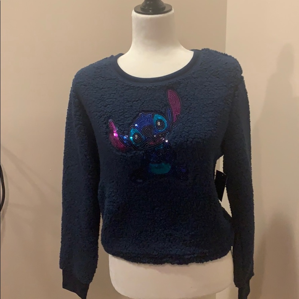 Disney Stitch Blue Juniors Cropped Fleece PullOver